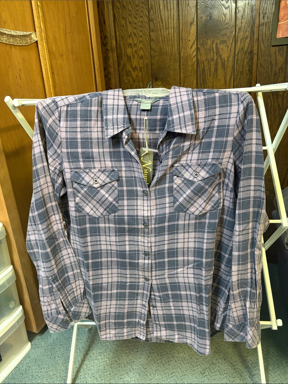 Plaid Button-Up Shirt - Purple and Navy